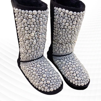 Mados kalnų krištolas dydžio perlas sniego batai sutirštės šiltas, neslidžia populiarios medvilnės bateliai moterims Nuotrauka