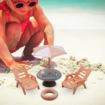 Lėlių Paplūdimio Priedai Vasaros Ocean Lounge Denio Kėdės Modelis Lėlių Namelio Baldai Žaislas Mini Pasakų Sodas Papuošalai Mergaitėms Nuotrauka
