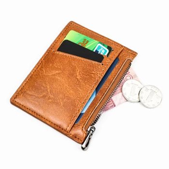 Atsitiktinis kūrybos plonas užtrauktukas kredito kortelės turėtojas retro odos vyriški mini trumpas piniginės mažų monetų piniginės Nuotrauka
