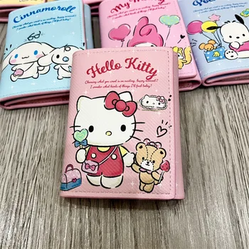 Hello Kitty Mergina Piniginės Sanrio Cinamono Animacinių filmų Periferinių Vaikai Studentų Tris Kartus PU Trumpas Rankinėje Kortelės Monetos Nešiojamų Saugojimo Nuotrauka
