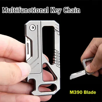 M390 Ašmenys Keychain Sulankstomas Peilis su Titano Lydinio Daugiafunkcinis Nešiojamas Diržo Key Chain Lauko savigynos EDC Įrankis Nuotrauka