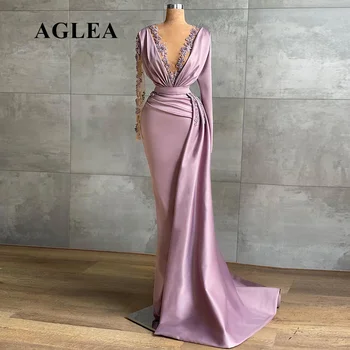 AGLEA 2023 Dusty Pink Undinė arabų vakarinę Suknelę su Overskirt ilgomis Rankovėmis Prabangaus Dubajaus Moterų Vestuvių Svečias Šalis Suknelė SS519 Nuotrauka