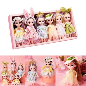6Pieces Rinkinys Princess ir su Suknelės Mergaitėms Princess Žaislas Maža Princesė Duomenys Miniatiūrų Rinkinys Nuotrauka