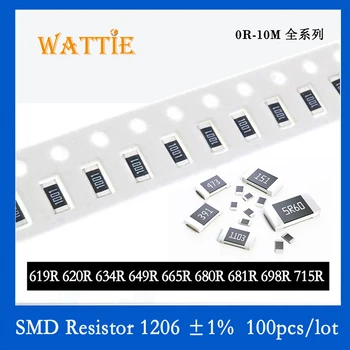 SMD Rezistorius 1206 1% 619R 620R 634R 649R 665R 680R 681R 698R 715R 100VNT/daug chip resistors 1/4W 3.2 mm x 1.6 mm Nuotrauka