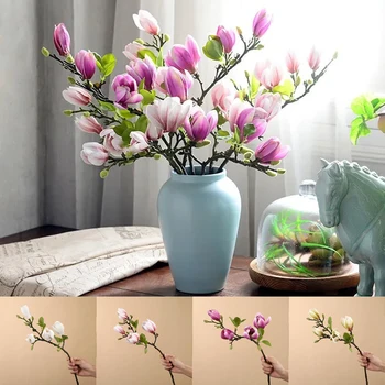 3D Dirbtinio Šilko Magnolia Gėlių Filialas Padirbtų Augalų Šakų Vestuves Kambarį Biuro Stalo Dekoro Prekių Applic Nuotrauka