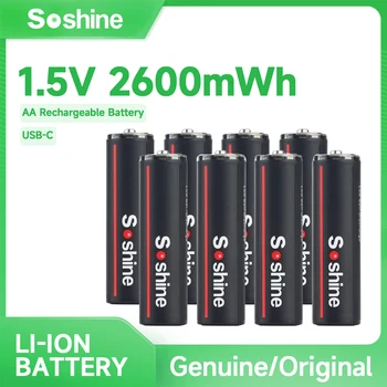 Soshine 1,5 V AA 2600mWh USB Įkraunama Ličio Baterijas Laikrodžiai, Nuotolinio Fotoaparatų Blykstės Pelės Mažas ventiliatorius, Garso įrašymo funkcija Nuotrauka