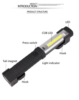 Mini Tikrinimo Lempą, COB LED Stiprios Šviesos Žibintuvėlis USB Įkrovimo Magnetinio Kablys Lempos Galia rodomas Lauko Kempingas Nuotrauka