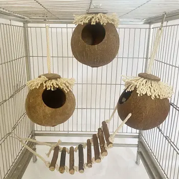 Paukščio Lizdą Kokoso riešutų Kevalai Papūga Paukštis Narve Priedai Paukščių Žaislai Dekoratyvinis Apželdinimas Papūga Kramtomoji Žaislai Nuotrauka
