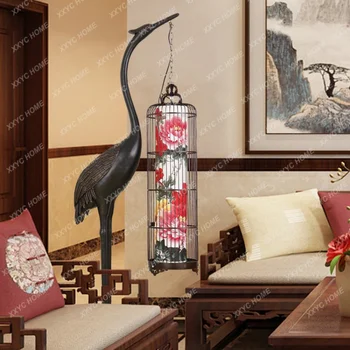 Naujas Kinijos Šiuolaikinė Klasikinė Grindų Lempos Viešbutis Kavos Staliukas Paukštis Narve Vertikalus Retro Lempos Nuotrauka