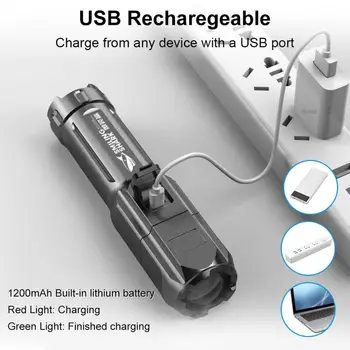 Žibintuvėlis Stiprios Šviesos Multi-funkcija, LED Glare Žibintuvėlis Zoom Fakelas USB Įkrovimą, Nešiojamos Lempos, Lauko Kempingas Nuotrauka