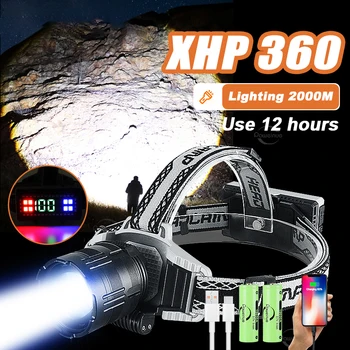 Super Šviesus XHP360 LED Žibintai Didelės Galios daugkartinio Įkrovimo priekinis žibintas Žibintuvėlis Kempingas Žvejybos XML2 Galvos Žibintų Lauko Apšvietimas Nuotrauka