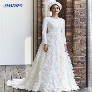 Paprastas 3D Gėlių Undinė Vestuvių Suknelė Grakštus Grindų ilgis Nuotakos Suknelė Elegantiškas Vestidos De Novia Nuotrauka