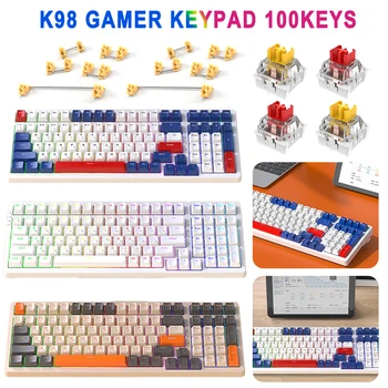 K98 Mechaninė Klaviatūra RGB Apšvietimas Silent Keyboard 100Keys Hot-Swap Klaviatūros Triple Mode USB Prievado Vandeniui Nešiojamas KOMPIUTERIS Nuotrauka