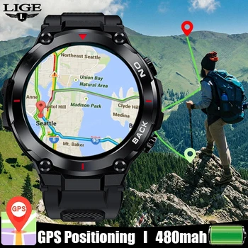 LIGE GPS Naujas Smart Watch Vyrų 480mAh Apyrankę Sporto Treniruoklių Lauke Žiūrėti IP68 Vandeniui Smart Laikrodis Skambučių Priminimas Smartwatch Nuotrauka