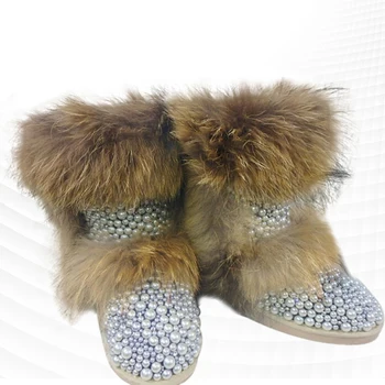 Madingas cirkonio prabangius lapės kailinius sniego batai kailio vienas su stora šilta non-slip cotton batai Nuotrauka