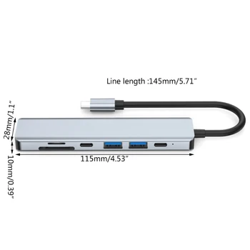 7-port USB C Hub su dideliu Greičiu, Multi USB Prievado Expander Windows PC Nuotrauka