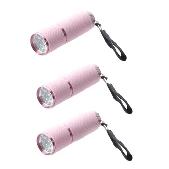 3X Lauko Mini Rožinės spalvos Guma Padengtas 9-LED Žibintuvėlį, Fakelą Nuotrauka