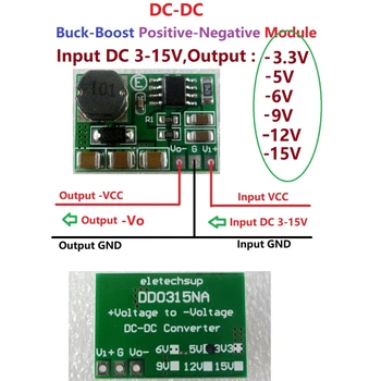 200-500mA +/- Įtampos Keitiklis Teigiamas ir Neigiamas galios tiekimas: DC-DC Padidinti-Buck Modulis +3~+15V, kad -3.3 v -5V -6 V -9V -12V-15V Nuotrauka