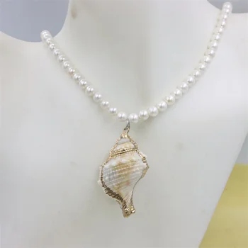 Perdėtas Papuošalai Lydinio Grandinės Paprastas Prabangos Natūralus Jūros Sraigės Formos Shell Perlų Trumpas Tabaluoti Karoliai Dizaino Moterų Žavesio Dovana Nuotrauka