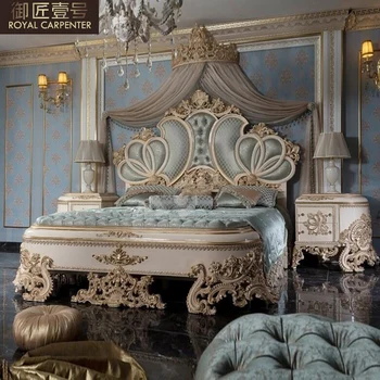 Europos dvigulė lova, miegamojo, 2m didelis lova 1,8 m dvigulė lova Europos stiliaus medžio masyvo lova prabanga vila vestuvių lova Nuotrauka
