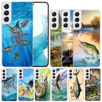 Jūrinės Žūklės, Žvejybos, Žuvų Lazdele Minkštas gaubtas, skirtas Samsung Galaxy S23 S21 S22 Ultra S20 FE S10 Plius Spausdinti Telefono dėklas S10E S8 S9 + Nuotrauka