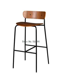 Šiaurės geležies baro kėdės paprastos medžio masyvo aukštos baro taburetės kūrybos graikinių riešutų baro kėdės, buitiniai 65cm juodos baro kėdės Nuotrauka