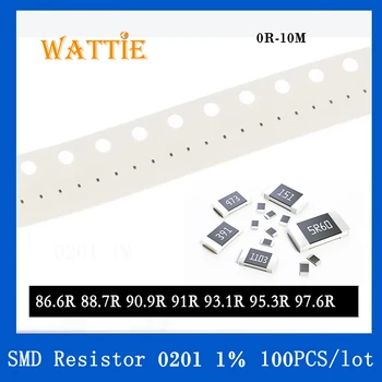 SMD Rezistorius 0201 1% 86.6 R 88.7 R 90.9 R-91R 93.1 R 95.3 R 97.6 R 100VNT/daug chip resistors 1/20W 0,6 mm*0.3 mm Nuotrauka
