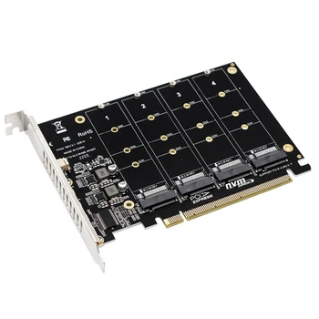 4 Port M. 2 NVME SSD Į PCIE X16 Kietąjį Diską Konverteris LED Indikatorius Adapterio Kortelės Palaikymas M. 2 PCI-E SSD/M. 2 Prietaisą NVME Protokolas Nuotrauka