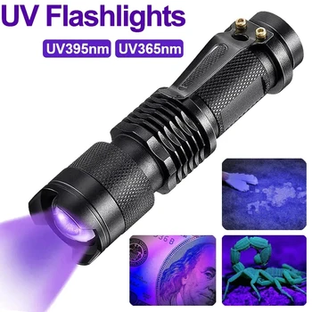 395nm 365nm LED UV Žibintuvėlis Ultravioletinių spindulių Žibintuvėlis Su Zoom Funkcija Mini Juodas UV Šviesos Augintinio Šlapimo Dėmių Detektorius Skorpionas Medžioklė Nuotrauka