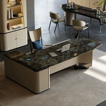 Dizaineris baldai italijos šviesos prabanga mėlyna jade prabanga akmens didelis stalas boss stalas biuro stalai kėdės derinys Nuotrauka