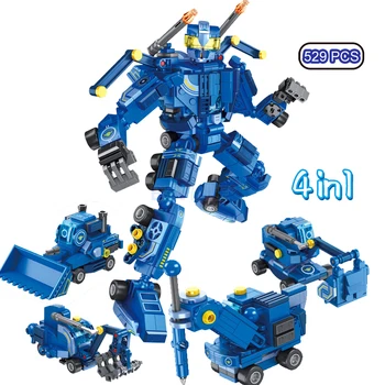 Cool Super Transformacijos 4 1 Miestas Inžinerijos Robotas Mechaninė Blokai Ekskavatorių Buldozerių Surinkti Plytų Žaislai Berniukams Nuotrauka