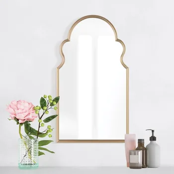 Aukso metalo rėmelis paprastas įrengimas, vėduoklės formos arka sienos montuojamas veidrodis, dėmesys veidrodis, dušas, veidrodis, makiažo veidrodis Nuotrauka