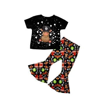 Naujo dizaino Kalėdų stiliaus mergina dress pieno šilko audinys mielas briedis modelis trumpomis rankovėmis varpo 2 dalių komplektas Nuotrauka