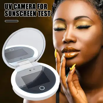 Smart UV apsaugos nuo Saulės Bandymo Kameros Makiažo Veidrodis Su LED Įkrovimo Nešiojamasis Grožio Saulės Aptikimo Makiažas Šalinimo Veidrodis Nuotrauka