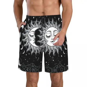 Saulės Ir Mėnulio vyriški Paplūdimio Šortai Fitneso Greitai-džiovinimo maudymosi kostiumėlį Juokinga Gatvės Įdomus 3D Šortai Nuotrauka