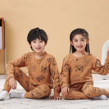 Naujas Žiemos Sleepwear Kūdikių Vaikams ilgomis Rankovėmis Pijamas Infantil 100% Medvilnės Rudens Vaikas Pižama Nustatyti Berniukų ir Mergaičių Drabužių 6 10 12Y Nuotrauka