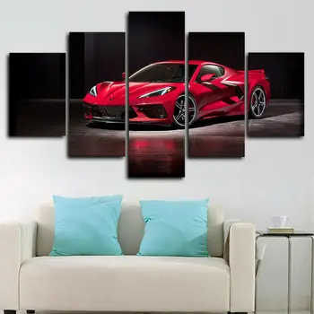 Raudona Super Car 5 Skydelis Drobė Spausdinti Sienos Meno Plakatas Namų Puošybai HD Spausdinti Nuotraukas Paveikslų Kambario Dekoro Nėra Įrėminti, 5 vnt Nuotrauka