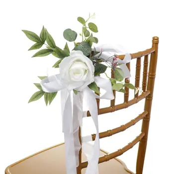 Kėdė Varčias, Dirbtinės Gėlės Kaklaraištis Mazgas, Sėdynės Dangtelis Atgal Rose Diržas, Lankas, Viešbučio Pokylių Vestuves Kėdės Apdaila Nuotrauka