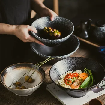 KINGLANG Japonijos ramen Keramikos dubenėlį makaronų dubenį sriubos dubenėlį Japonų stalo dubuo didelis ryžių skrybėlę dubenį Namų salotos ricebowl Nuotrauka
