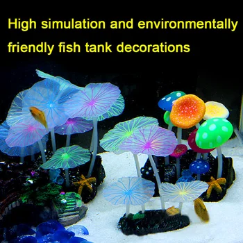 Dirbtinių Augalų Ornamentais, Akvariumo Dekoras Modeliavimas Vandens Lotus Lapų, Grybų, Augalų, Žuvų Bakas Apželdinimas Dekoratyviniais Nuotrauka