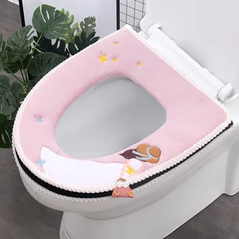 Animacinių filmų šiltas, minkštas skalbti tualetas pagalvėlė padengti namų vonios žiemos vandeniui tualetas pagalvėlė tualeto reikmenys Nuotrauka