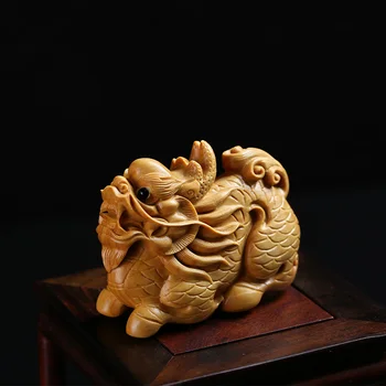 Kinijos Mini Dragon Gyvūnų Kylin Medienos Geras S Amatų Boxwood Drožiniai Namų Puošyba Nuotrauka