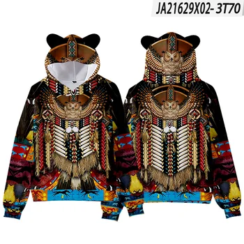 Hoodies Indėnų Etninės stiliaus Modelis 3D Spausdinimo Derliaus Ausis Skrybėlę Megztiniai Berniukams, Mergaitėms Neutralus Gobtuvu Vaikai Puloveriai Hoodie Kailis Nuotrauka