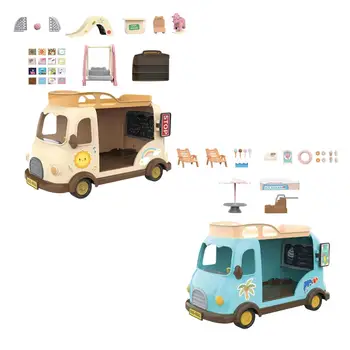 Miniatiūrinių Autobusų ir Baldų Komplektas Papuošalai Vaizduotę Žaislai Scenos Dekoracija Nuotrauka