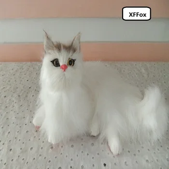 mielas realiame gyvenime guli katė modelis plastinė ir kailių modeliavimas balta katė dovana, apie 16x9cm xf1232 Nuotrauka