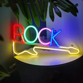 Guitar Rock and Roll Neon Požymiai Muzikos Led Neon Šviesos Menas, Sienų Dekoras Žaidimų Kambarys Muzikos Grupė Roko Studija, Baras, Diskoteka Šalies Neon Nuotrauka