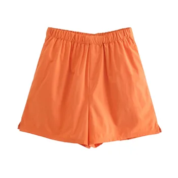 Oranžinės Spalvos Medvilniniai Šortai Moterims Atsitiktinis Elastinga Juosmens Mini Šortai Karšto Pants Elegantiškos Ledi Moterų Drabužių 2023 Vasaros, Nauja Nuotrauka