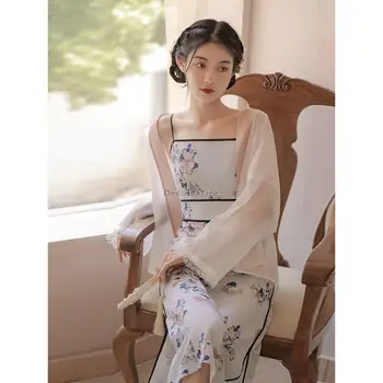 2023 kinų stiliaus gėlių spausdinti ilgas sijonas hanfu elementai naujos nacionalinės stiliaus kinijos moterų retro elegantiškas 2 vienetų komplektas g596 Nuotrauka