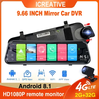 Veidrodinės Kameros Automobilio Jutiklinis Ekranas Vaizdo įrašymo galinio vaizdo Veidrodis Brūkšnys Cam Priekiniai ir Galiniai DVR HD Black Box Belaidžio 4G CarPlay Nuotrauka