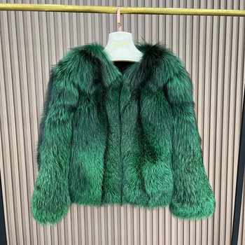 2023 Naujų Gamtinių Nekilnojamojo Silver Fox Fur Coat Aukštos klasės Kokybės Originali Moterų, Moterų Žiemos Striukė ilgomis Rankovėmis Nuotrauka